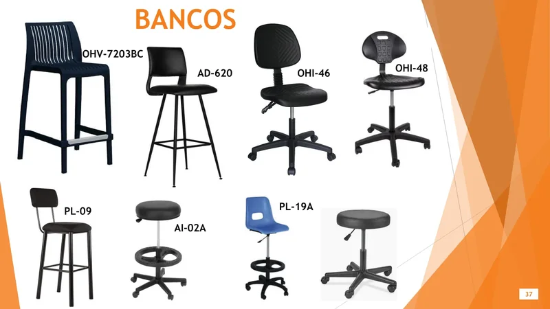 Bancos y taburetes — hoja 37 del Catálogo General 2026 de Office Mochis
